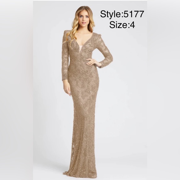 Beaded illusion plunge v neckline long sleeve down - Picture 1 of 3